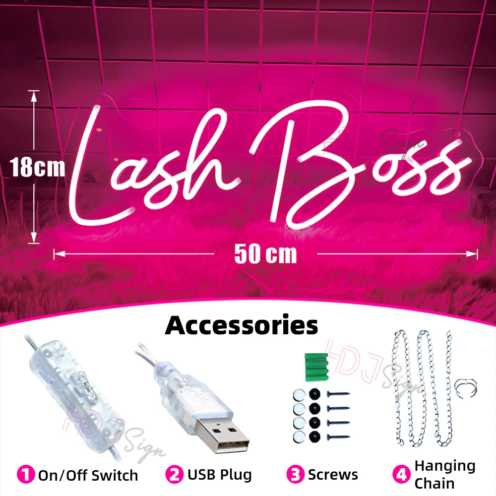 Lash Boss letrero de neón para decoración de habitación, luces de neón para colgar en la pared, lámpara de noche abierta para salón