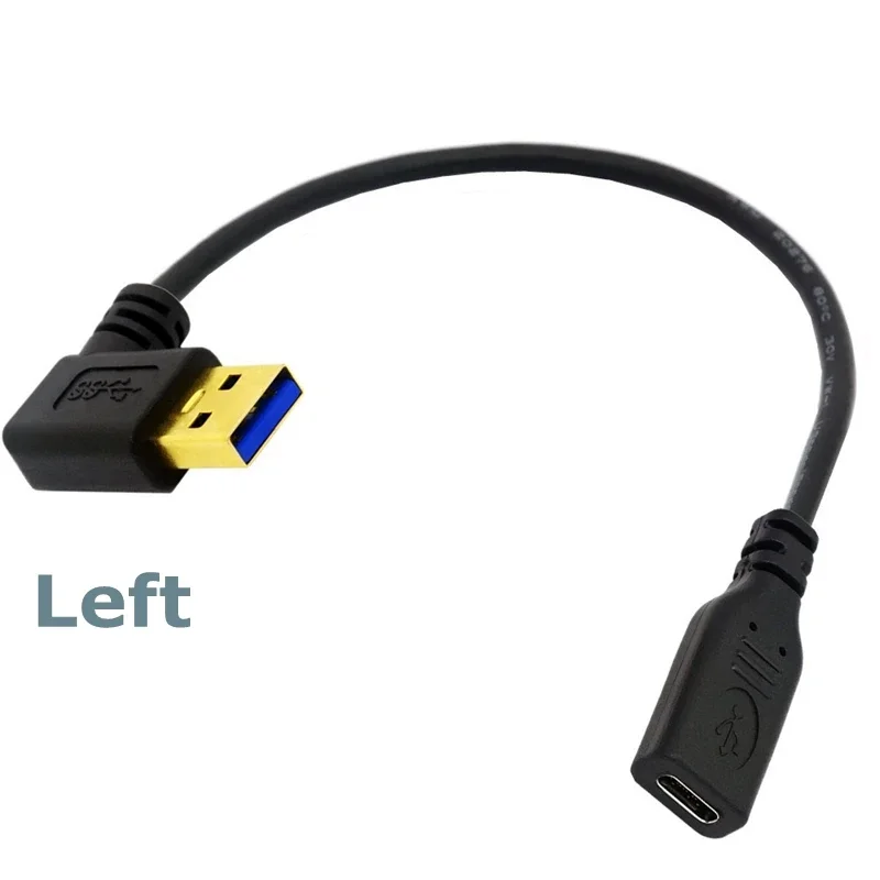 Interfaz chapada en oro 5Gbps USB 3,1 tipo C hembra a ángulo de 90 grados Cable adaptador de puerto USB 3,0 macho para teléfonos Macbook Android