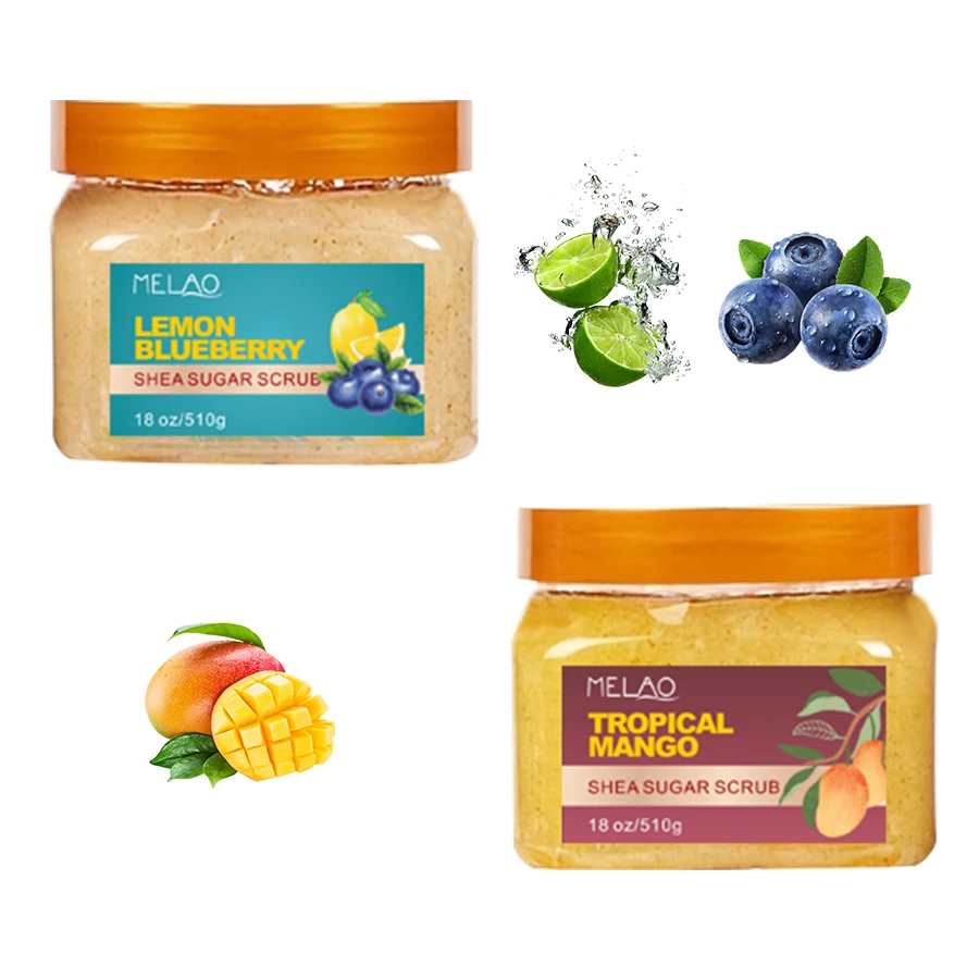 MELAO Vegan Mango Bodyscrub Exfoliating Organic Whipped Shea Sugar Brightening Lemon Blueberry Face Skincare Lemon Body Scrub