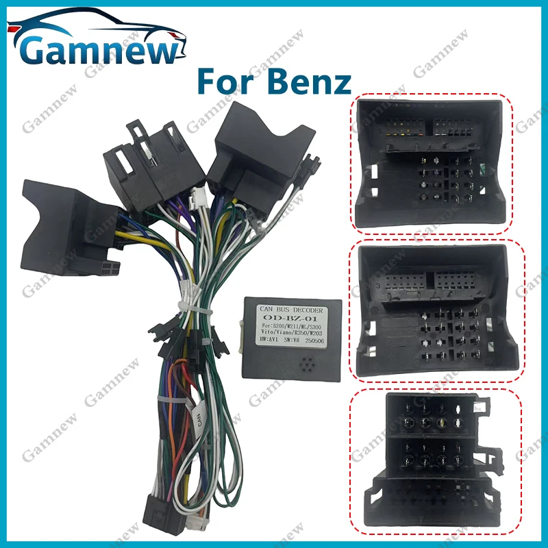 Car 16pin Wiring Harness Adapter Canbus Box Decoder Android Radio Power Cable For Benz B200 W211 ML Vito Viano SLK R350 W203