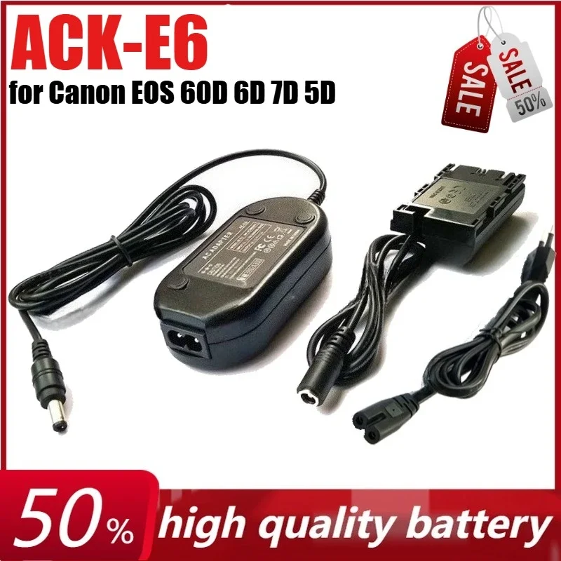 SWZY ACK-E6C Dummy Battery for Canon EOS 60D 6D 7D 5D Mark II III 5D2 5D3 Camera AC Camera Adapter Supply DR-E6 DC Coupler