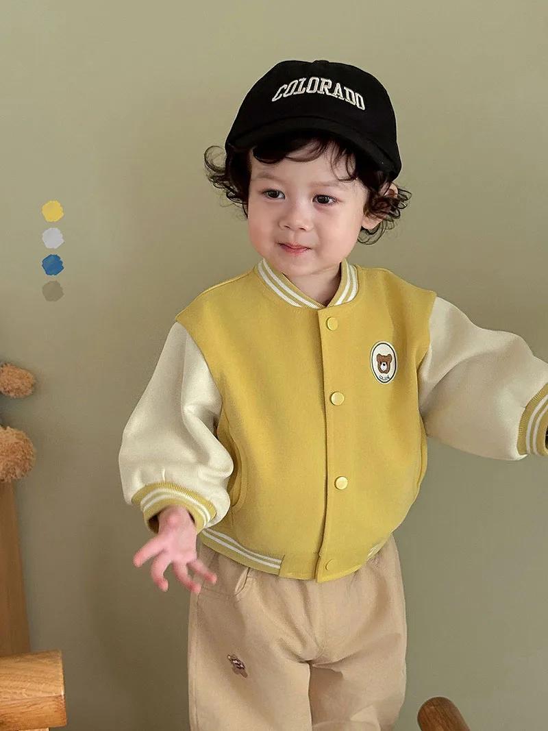 

MILANCEL New Autumn Girls Baseball Uniform 9M-5T Color Block Bear Kids Coat Loose Korean Version Children Clothes Jacket