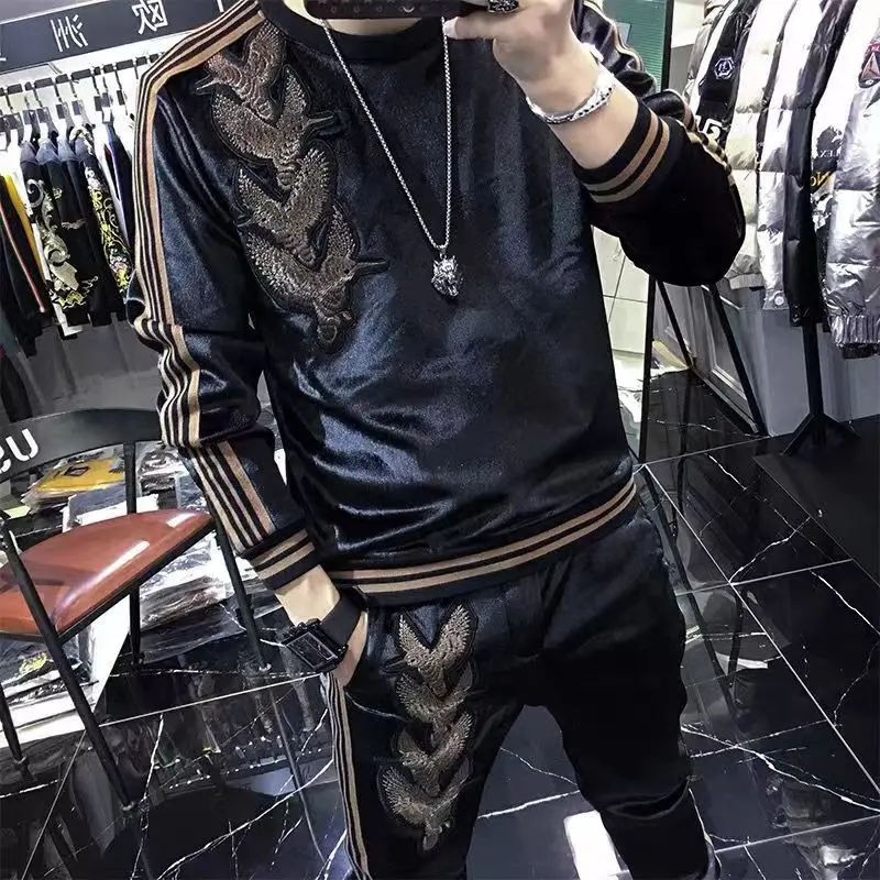 

Gold Velvet Sweater Suit Fashion Brand 2023 Spring&Autumn New Style Men tracksuit Fashion Collocation Two-Piece set Men's Suit