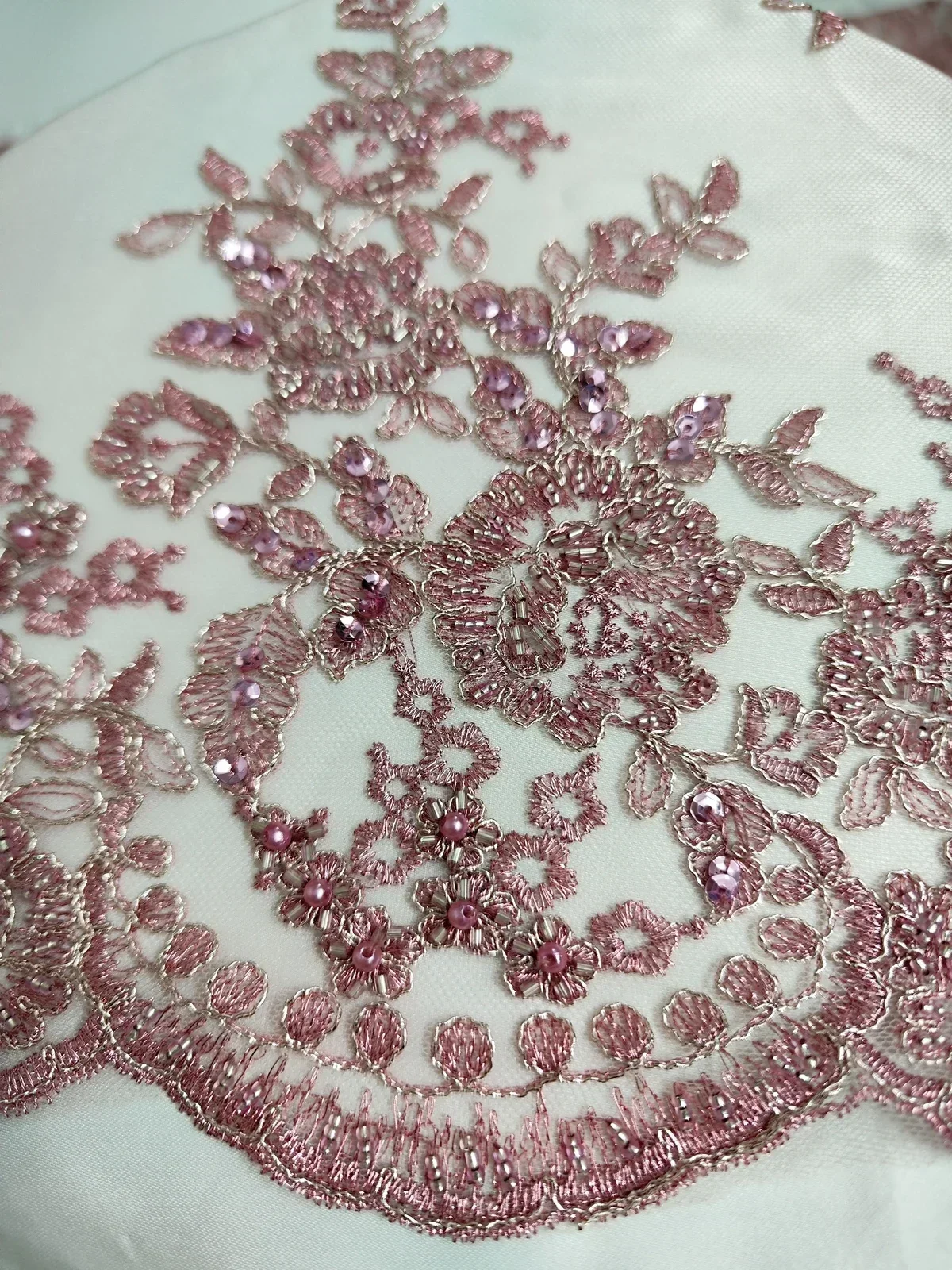 Luxury Pink French Handmade Beads Tulle Lace Fabric 2024 High Quality African Sequins Lace Fabric For Wedding Dress Sew KWH23109