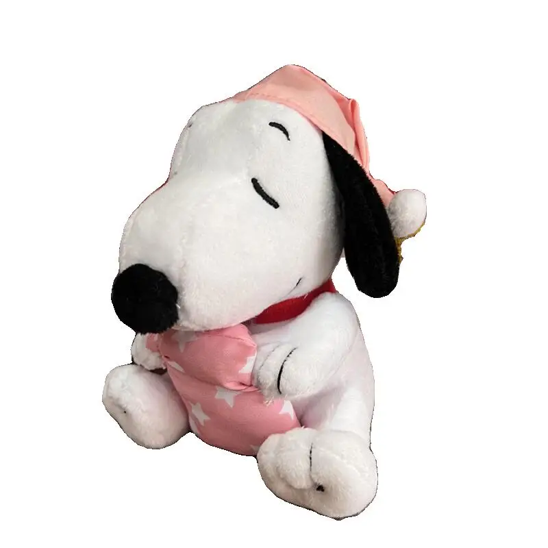 Snoopy-Sombrero de Navidad rosa, adorno de felpa, llavero de Snoopy de dibujos animados Kawaii, adorno para mochila de estudiante, decoración de sofá, regalo para niña