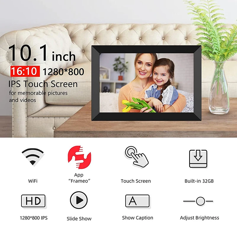 WiFi Frameo Digital Picture Frame 10.1 Inch Smart Digital Photo Frame 1280x800 IPS HD Touch Screen 32GB Memory Electronic Frame