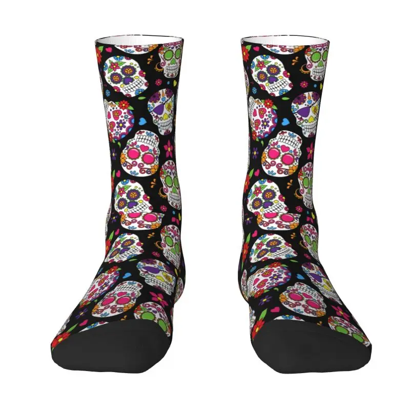

Calavera Day Of The Dead Sugar Skull Men Women Crew Socks Unisex Funny Colorful Flowers Spring Summer Autumn Winter Dress Socks
