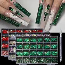 Hot Selling 24 Grids Nail Art Rhinestones Jewelry Set Multi-shapes Colorful Flatback Nail Charms Diamonds 3D Nails Accessories