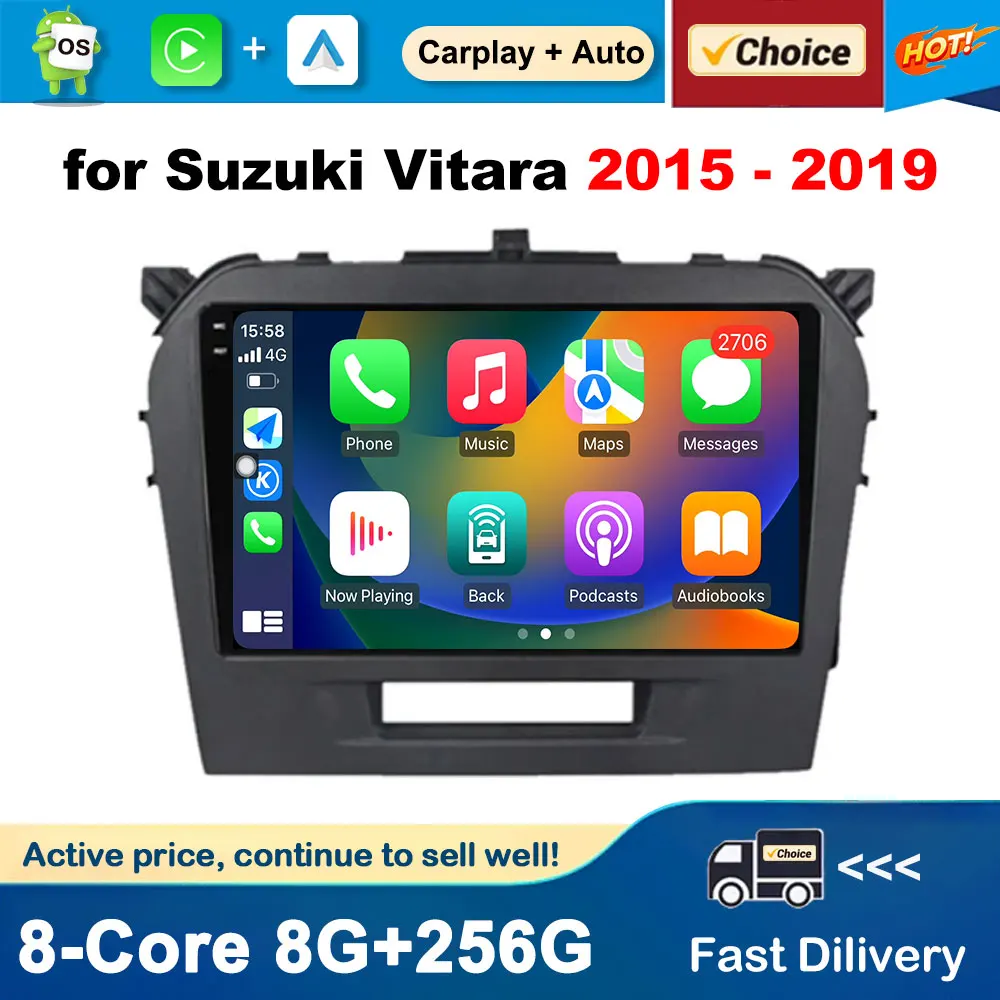 Android OS for Suzuki Vitara 2015 - 2019 GPS Navi Car Multimedia Radio Player Bluetooth 9 inch DSP Stereo QLED Touch 4G CarPlay