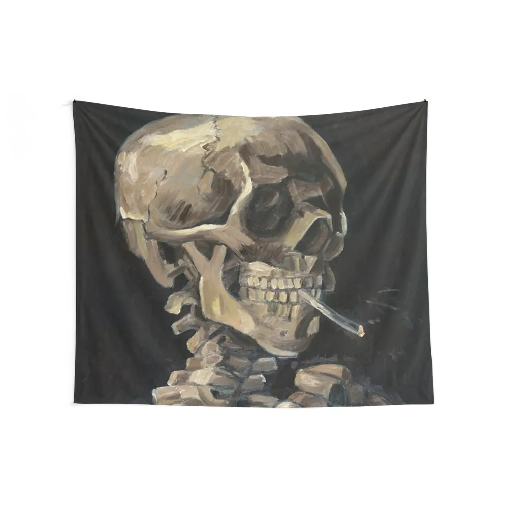 Vincent Van Gogh Skull with Smoking Dark Tapestry Home Decorations Aesthetic Hanging Wall Decor Home Outdoor Decor Tapestry