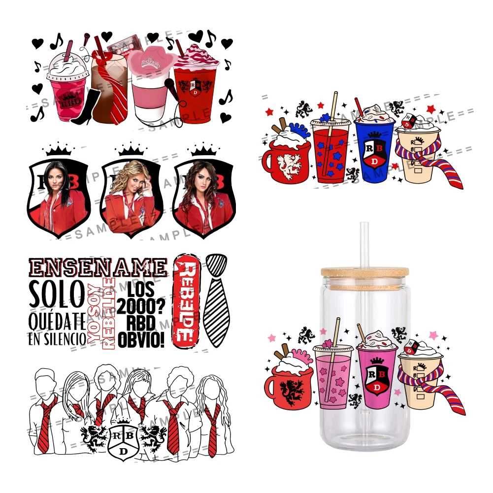 Mexican Opera Red Rebelde Cartoon Pattern UV DTF Transfer Sticker Waterproof Transfers Decals For 16oz Glass Cup Wrap Stickers