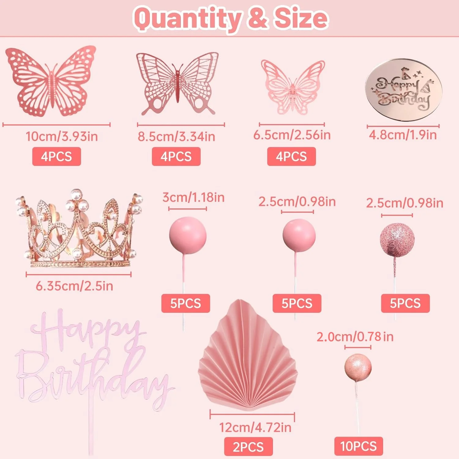 42 Stück Kronen-Kuchenaufsätze, alles Gute zum Geburtstag, Kuchendekorationen, Schmetterlingskronen-Themen-Kuchenaufsätze für Hochzeit, Babyparty, Party-Dekoration – Detail 2