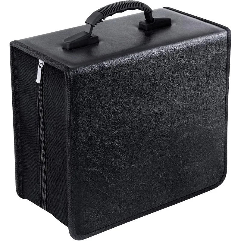 Premium Black Leather CD/DVD Storage Organizer Case with 400 Capacity, Portable and Durable, High Capacity CD Holder