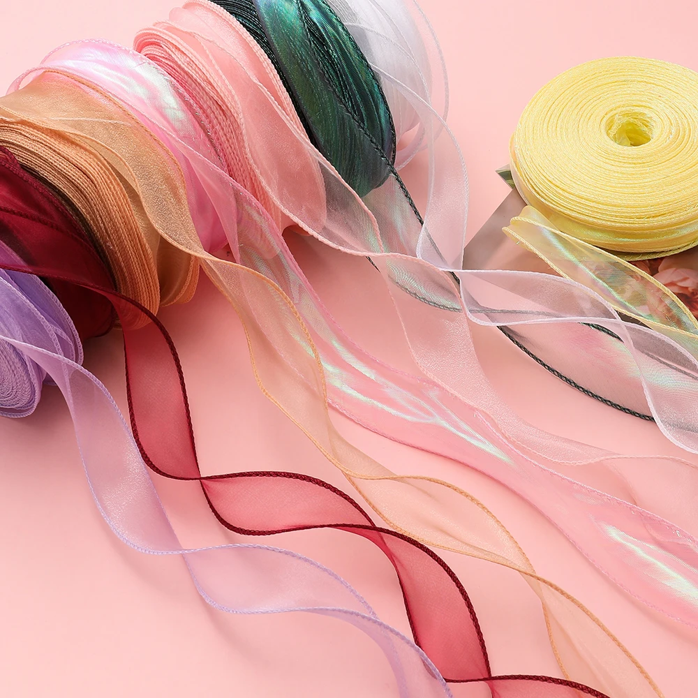 1 Meter Silk Ribbon Organza Satin For DIY Craft Gift Jewelry Packaging Decoration Wedding Bouquets Wreath Sewing Supplies
