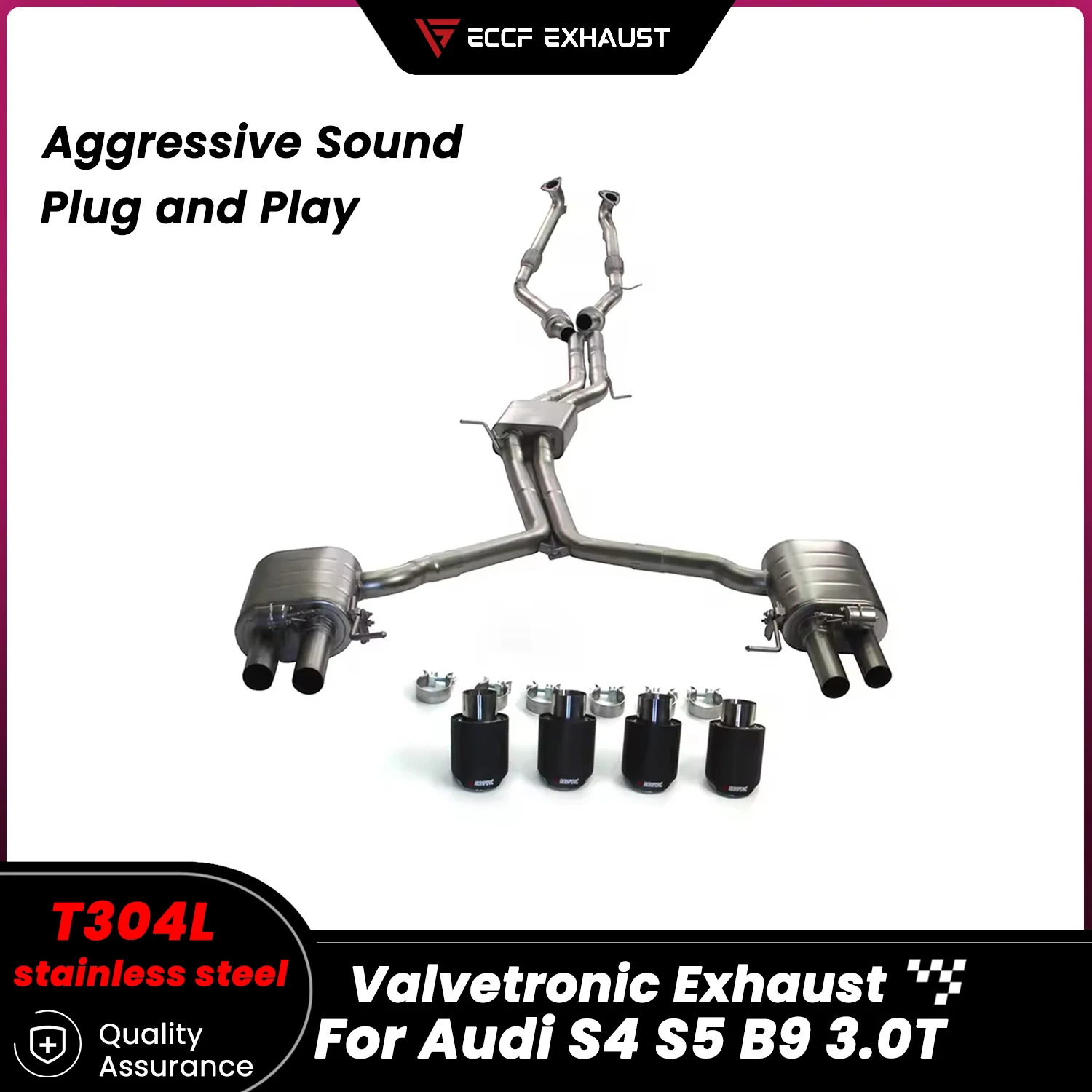 

Агрессивный звук выхлопной системы с клапаном из нержавеющей стали для Audi S4 S5 B9 3.0T, максимальная производительность