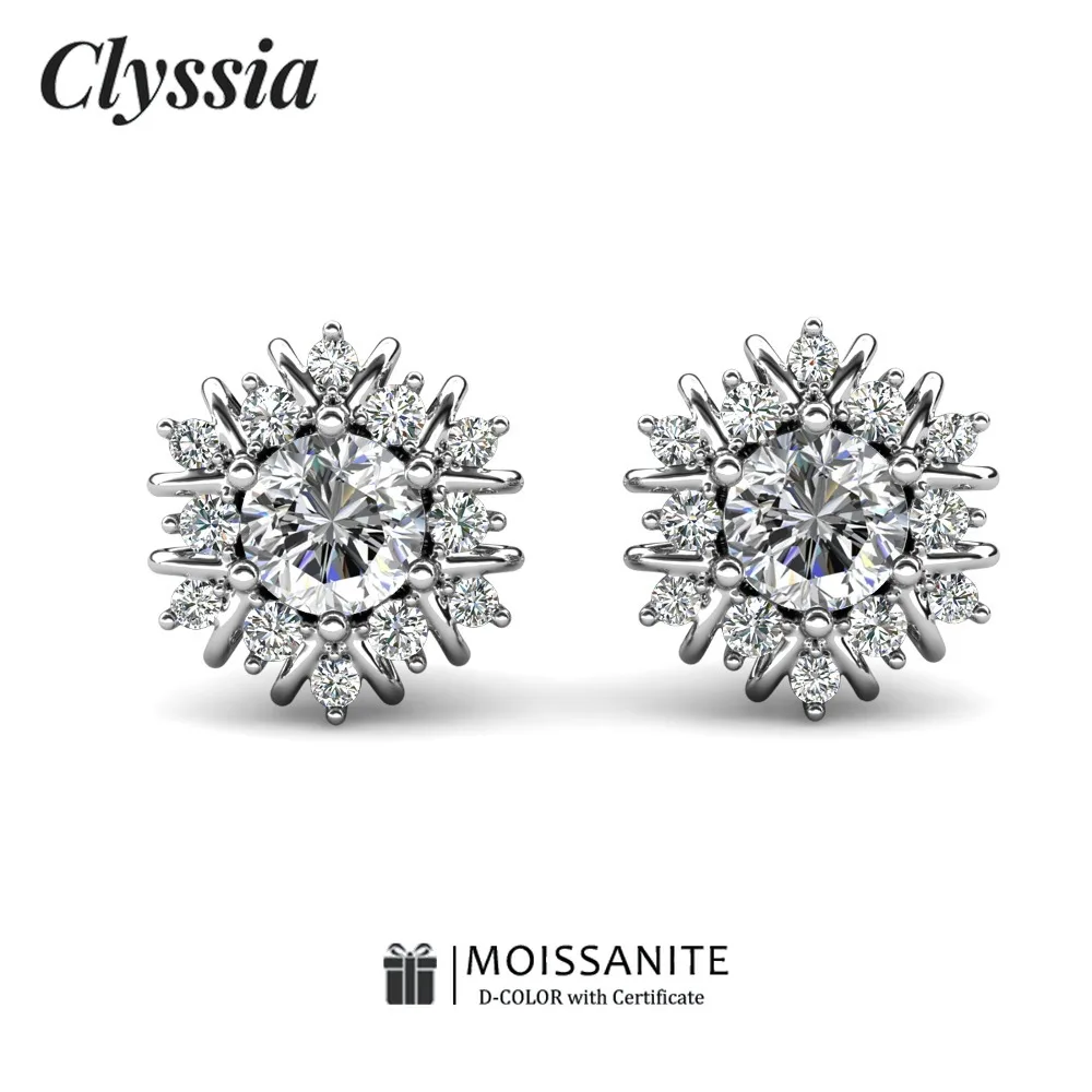

CLYSSIA D Color VVS1 Moissanite Premium Jewelry Ladies Ear Studs Stackable Birthday Gift Sunflower Design Elegant Gift