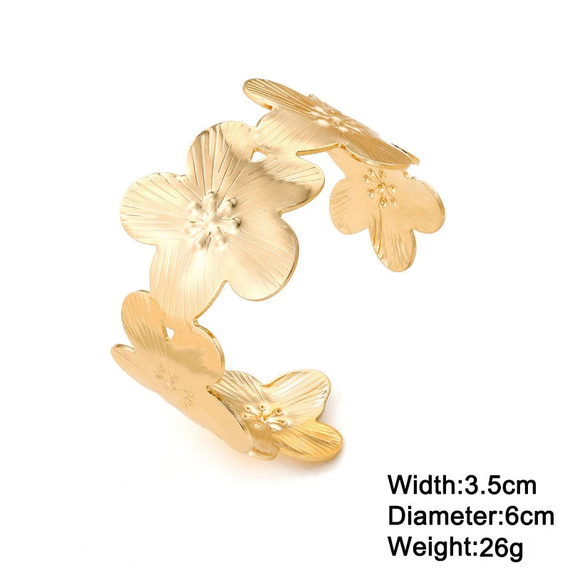 Five Petals Women's Open Cuff Gold Color Metal Floral Bohemian Plant Elegant Bangles For Female 2027 New Fashion Hand Jewelry