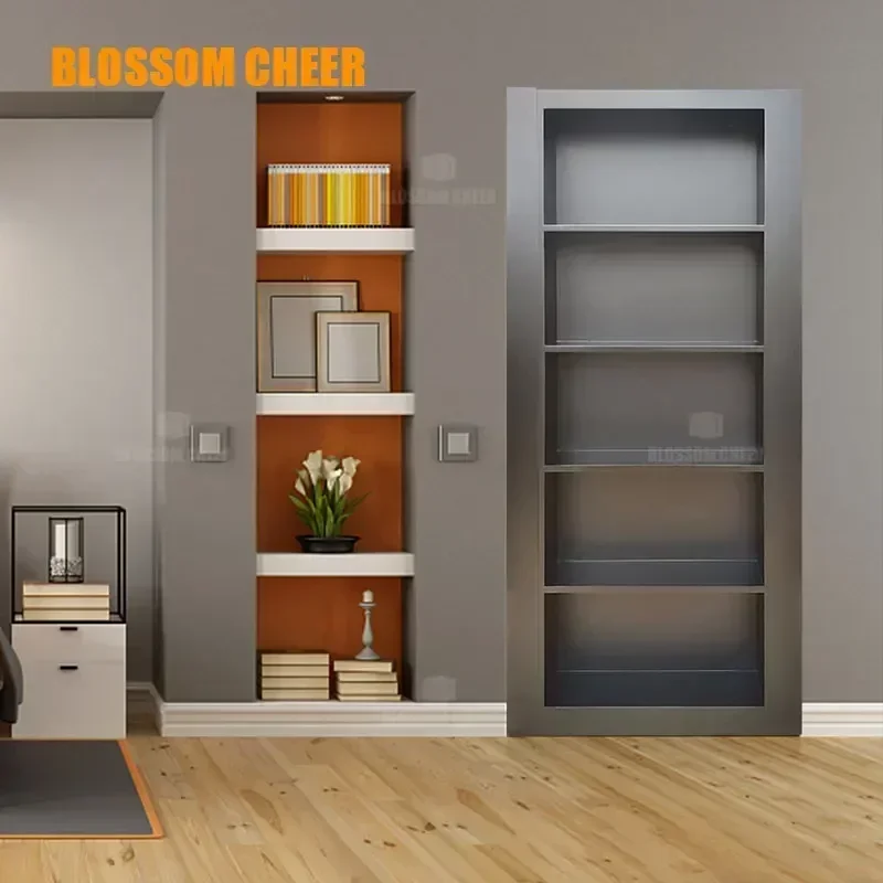 

Good Quality Interior Wooden Black Hanging Basket Wall Pantry Storage Rack Book Shelf With Hidden Bookshelf Solid Wood Door Hot