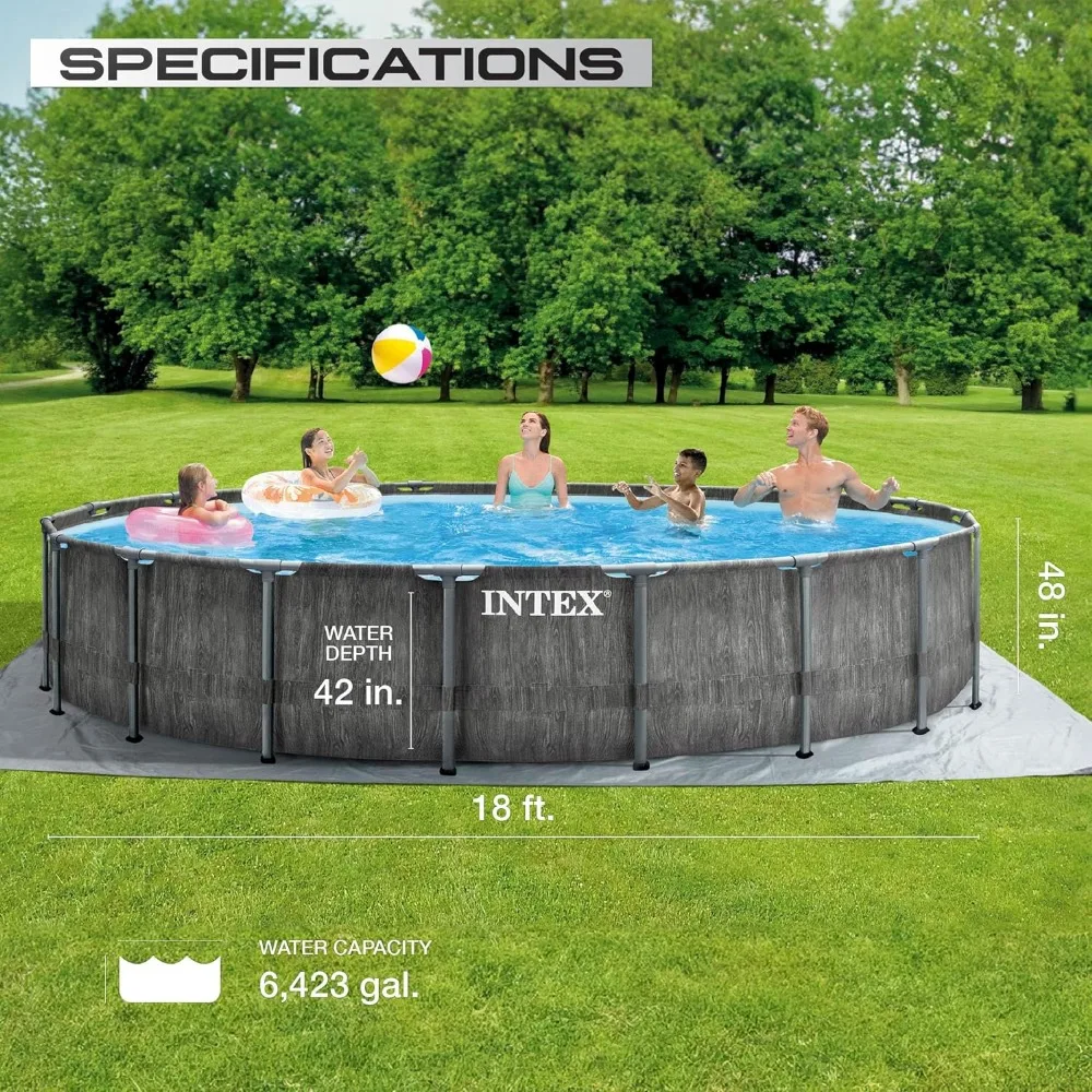 e Round Above Ground Outdoor Swimming Pool Set with Filter Pump, Ladder, Ground Cloth, and Poo