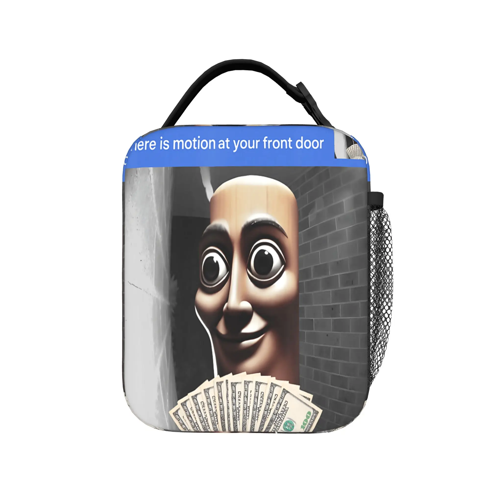 There is Motion at Your Front Door Tung Tung Tung sahur Meme Lunch Bag For Girls Portable Insulated Oxford Thermal Tote Handbags