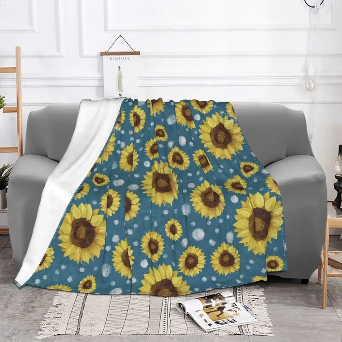 Vintage Sunflower Pattern Blankets Bohemian Flannel Novelty Warm Throw Blanket for Coverlet All Season