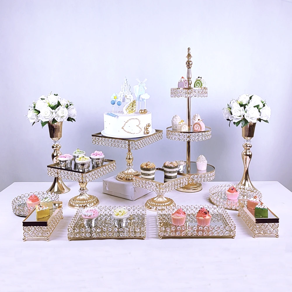 

3pcs-12pcs/lot Cake Stand Crystal Square cake rack Wedding Dessert Tray Cupcake Pan cake display table decoration Party