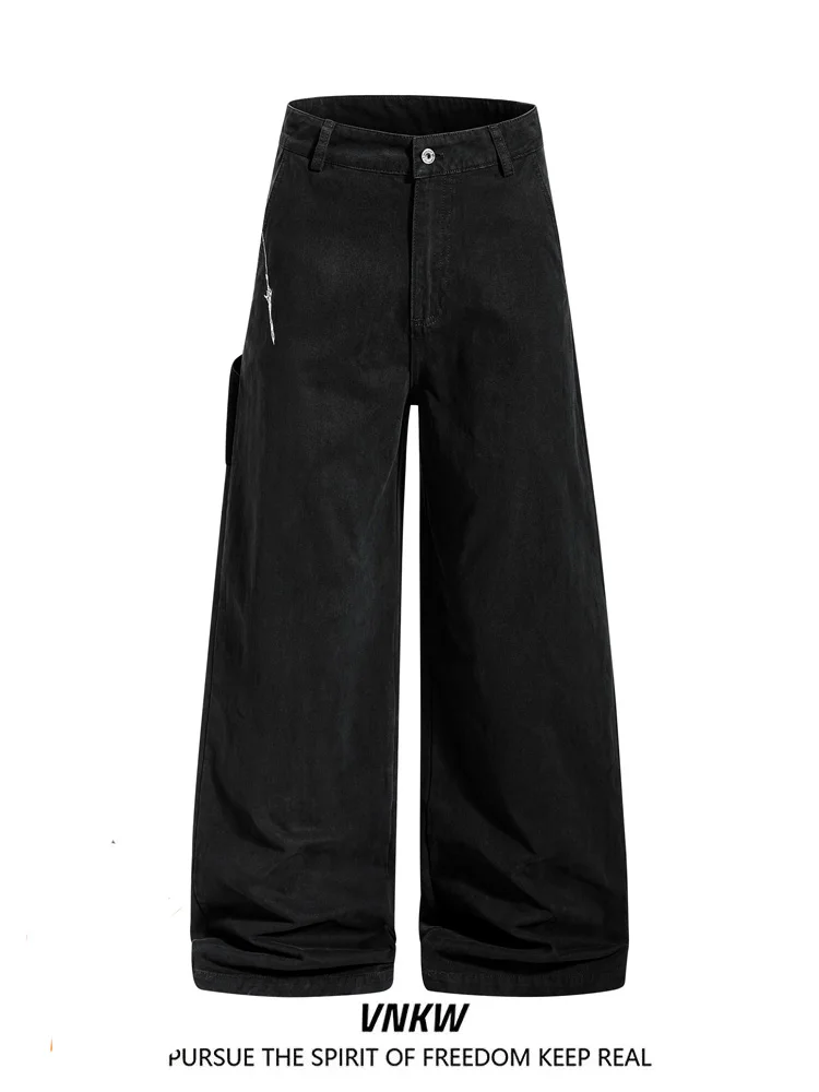 

Американские рабочие брюки свободного прямого кроя, черные, широкие, унисекс, Cleanfit, деконструированный дизайн, длинные штаны