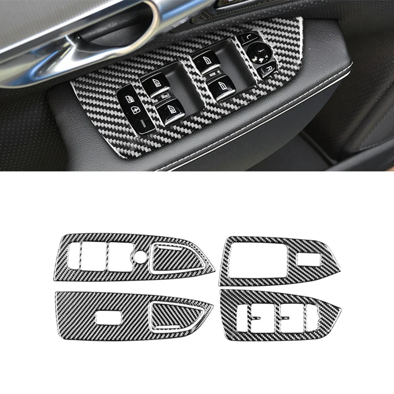 Koolstofvezel Auto Venster Lift Schakelaar Panel Frame Cover Trim Sticker Voor Volvo S90 2017-2022 Accessoires