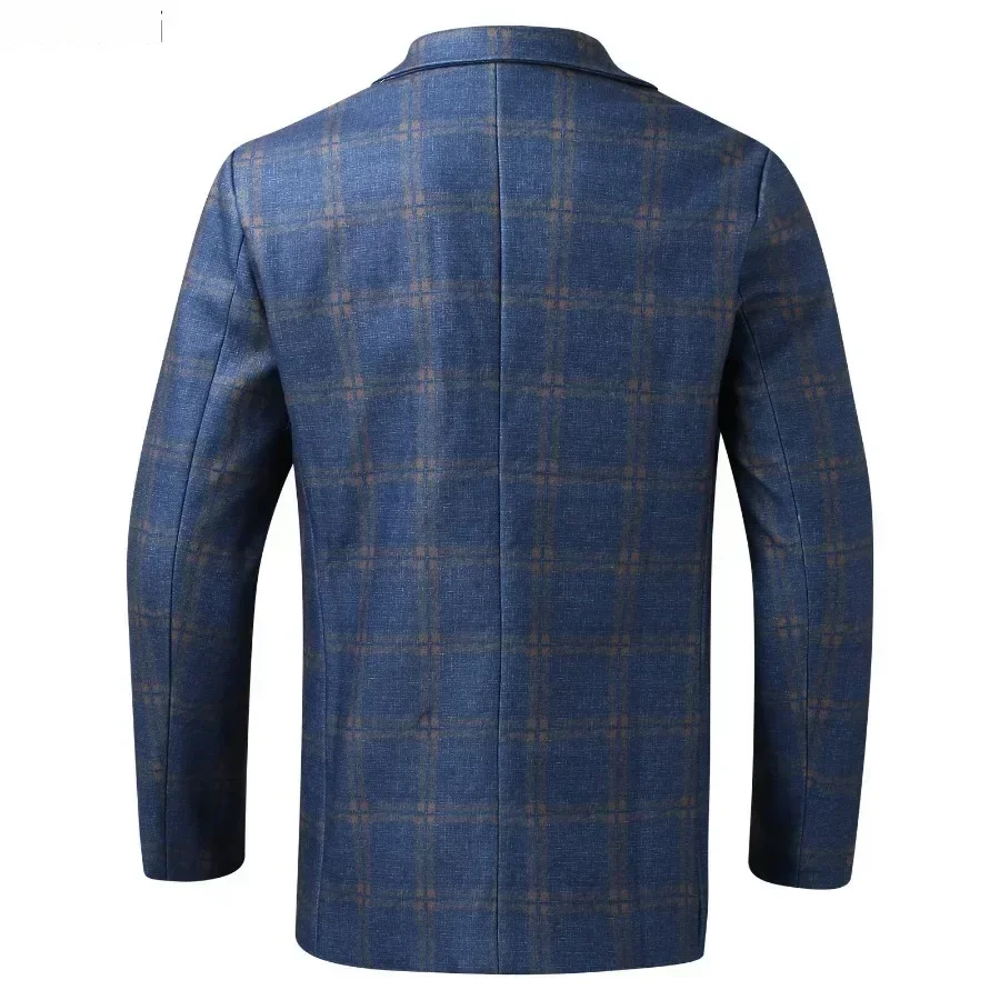 Men's Plaid Blazer Jacket England Style Retro Long Sleeve Business Office Suit Jacket Fashion Simple Outerwear Jacket Male