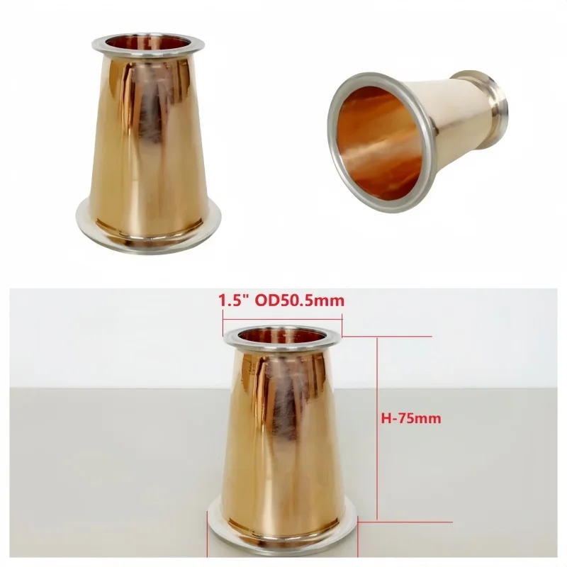 1.5inch x 2inch ,Tri Clamp Copper Reducer For Distillation,Sanitary Pipe Fitting For Homebrew,H-75mm