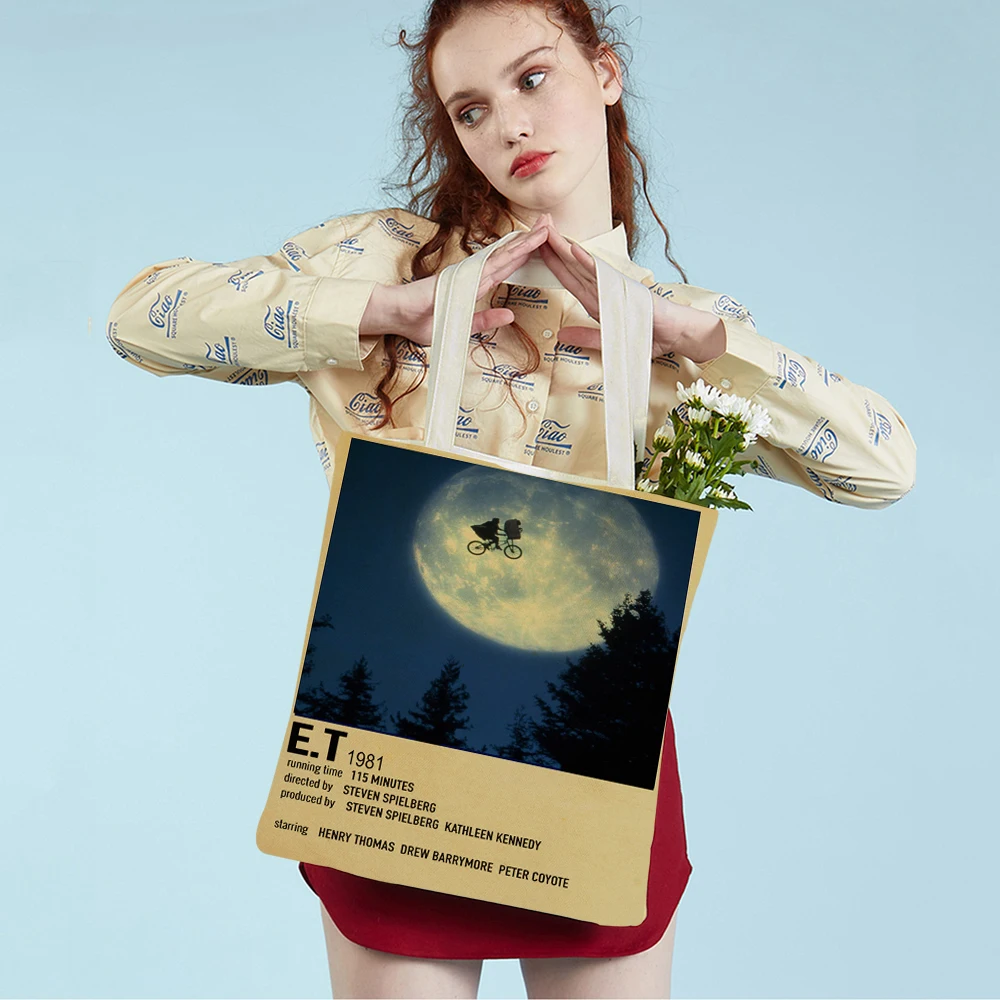 Vintage Posters Women Shopper Bag Both Sides Classic Movie Casual Canvas Lady Shopping Bag Reusable Foldable Travel Tote Handbag