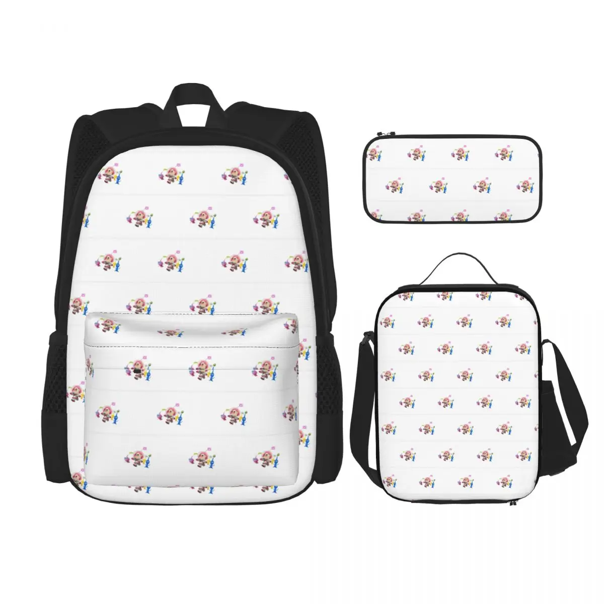 

Pikmin Characters Backpacks Boys Girls Bookbag Children School Bags Kids Rucksack Lunch Bag Pen Bag Three-Piece Set