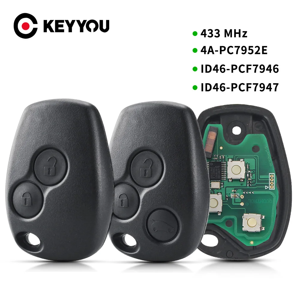 

KEYYOU For Renault Duster Modus Clio 3 Twingo DACIA Logan Sandero Kangoo PCF7946 PCF7947 4A Chip Car Remote Key 433MHz No Blade