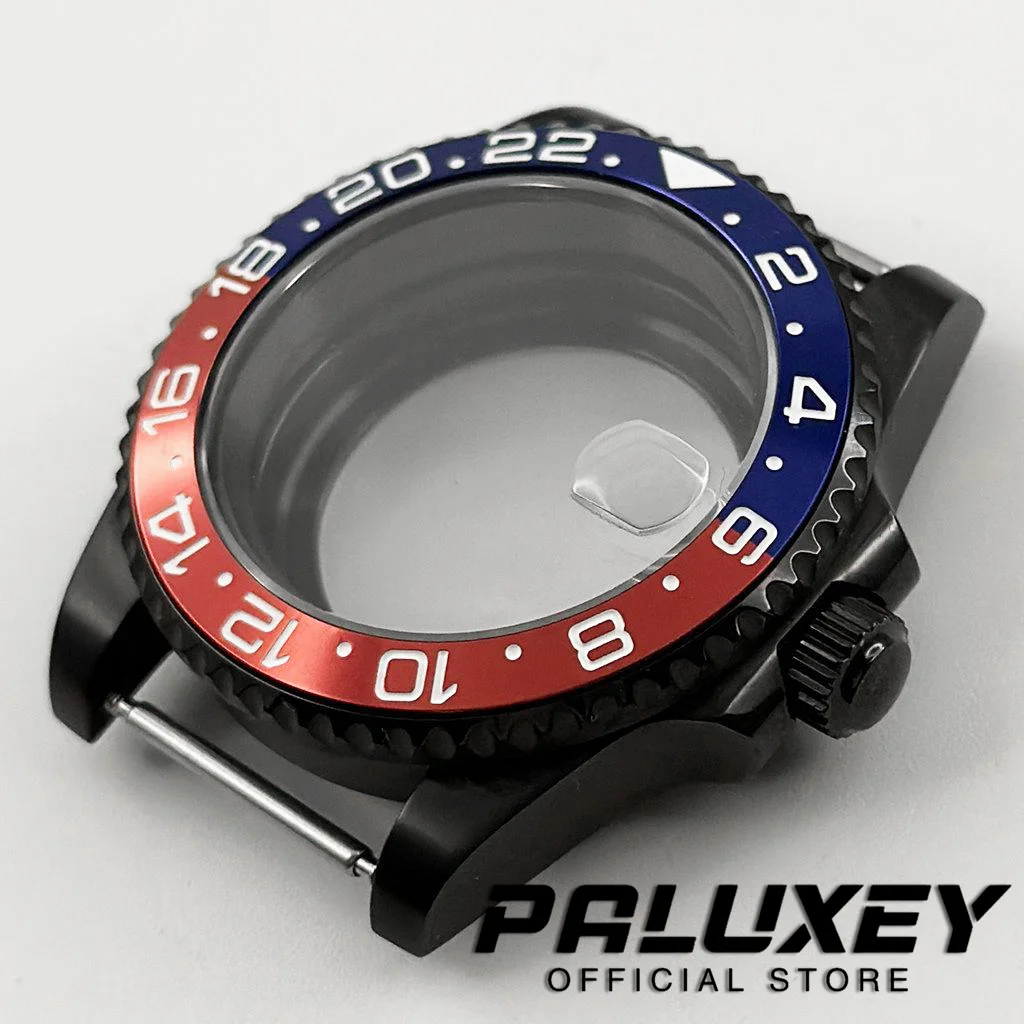 NH35 40mm Preto Roxo GMT Moldura Diver À Prova D 'Água Fit NH34 NH35 NH36 NH38 NH70 NH72 ETA2824 Movimento Caixa de Relógio de Vidro Safira