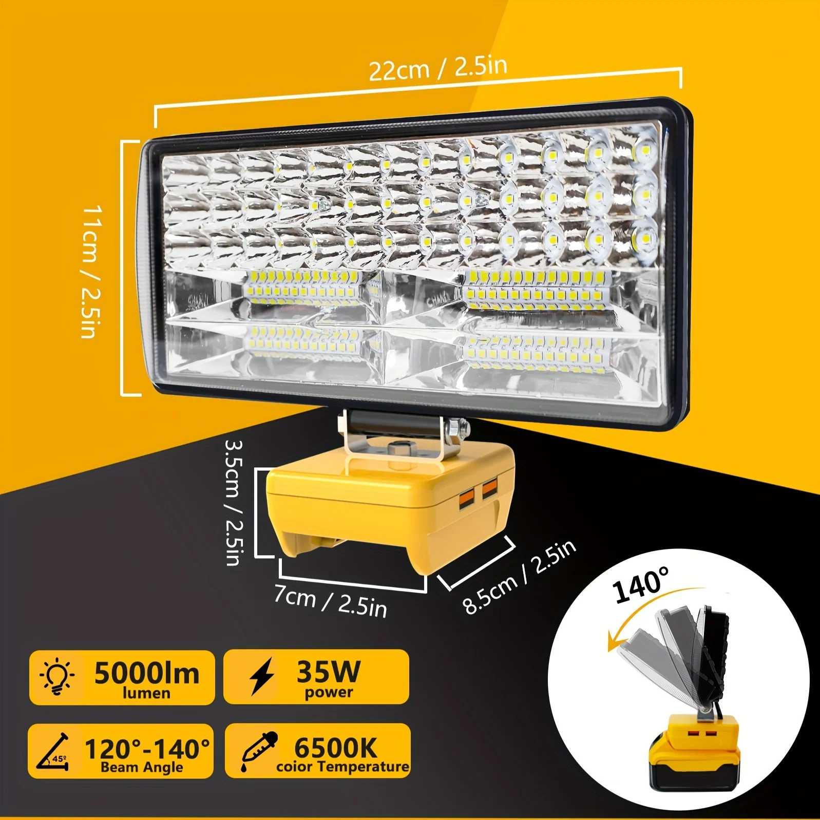 (No Batteries)Flood Work Light 84LED 5000LM for DeWalt LED 18V/20V/60V MAX Lithium Battery Light with Low Voltage Protection