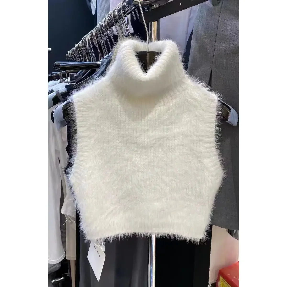 Fashion Cropped Tops Women Clothing Turtleneck Sleeveless Tanks Temperament Y2k Top Tunic Sleeveless Korean Knitted Vest