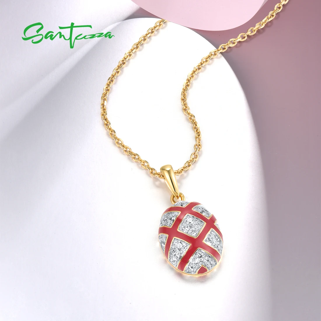 

SANTUZZA подвеска из чистого серебра 925 пробы для женщин, сверкающий белый CZ, красный крест, овальная эмаль, элегантный свадебный комплект, изящные ювелирные изделия