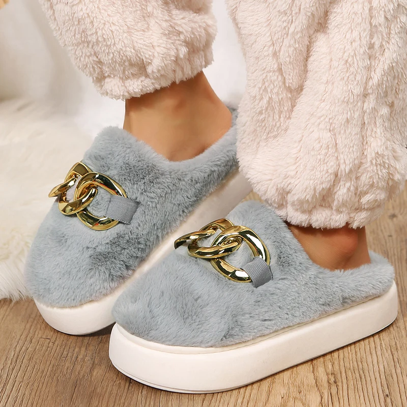 Girl Ladies Rhinestone Slippers Thick Platform House Fur Slides Women Cute Cat Slippers Push Home Shoes Memory Foam Flurry Slide