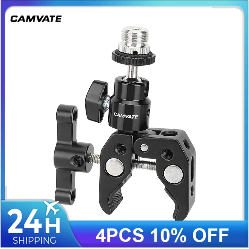 CAMVATE-Alicates de abrazadera de cangrejo, Clip con soporte de cabeza de bola giratoria de 360 ° y rosca de tornillo de 5/8 "-27 para montajes y soportes de micrófono