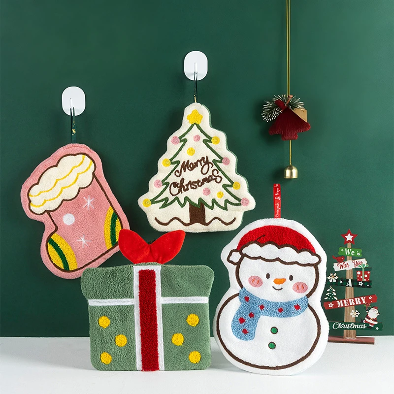 عيد الميلاد منشفة اليد الكرتون الزنجبيل رجل ثلج المرجان الصوف منشفة عيد الميلاد المنزل المطبخ الحمام الديكور هدايا عيد الميلاد