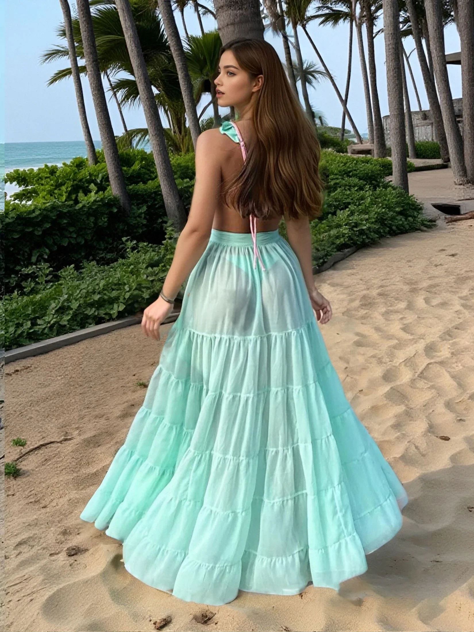 Conjunto de Bikini de 3 piezas con volantes para mujer, bonito traje de baño con falda larga, traje de baño Sexy, Vestido de playa, ropa de vacaciones K125