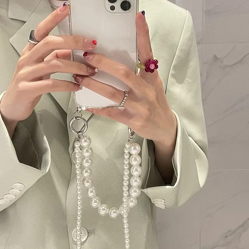 Pearl Bracelets Chain Crossbody Necklace Lanyard Phone Case For iphone 15 14 13 11 12 Pro Max 7 8plus Cover image 2