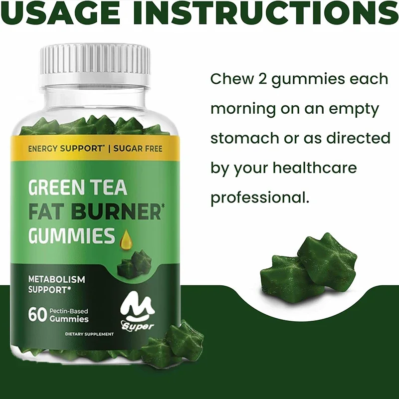 

Green Tea Burner Gummies Appetite Suppressant with Green Coffee Bean & Garcinia Cambogia Weight Loss Supplement Pills