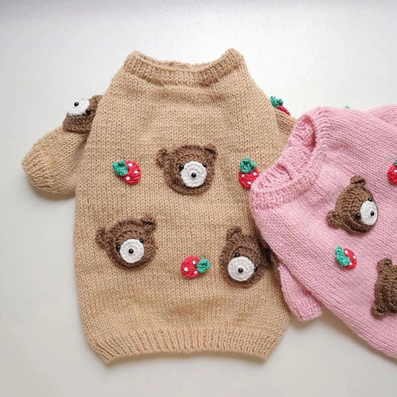 Cute Bear Head Pet Sweater Teddy Bichon Warm Winter Dress Puppy Jumper Two Feet Knitted Sweater Dog Products