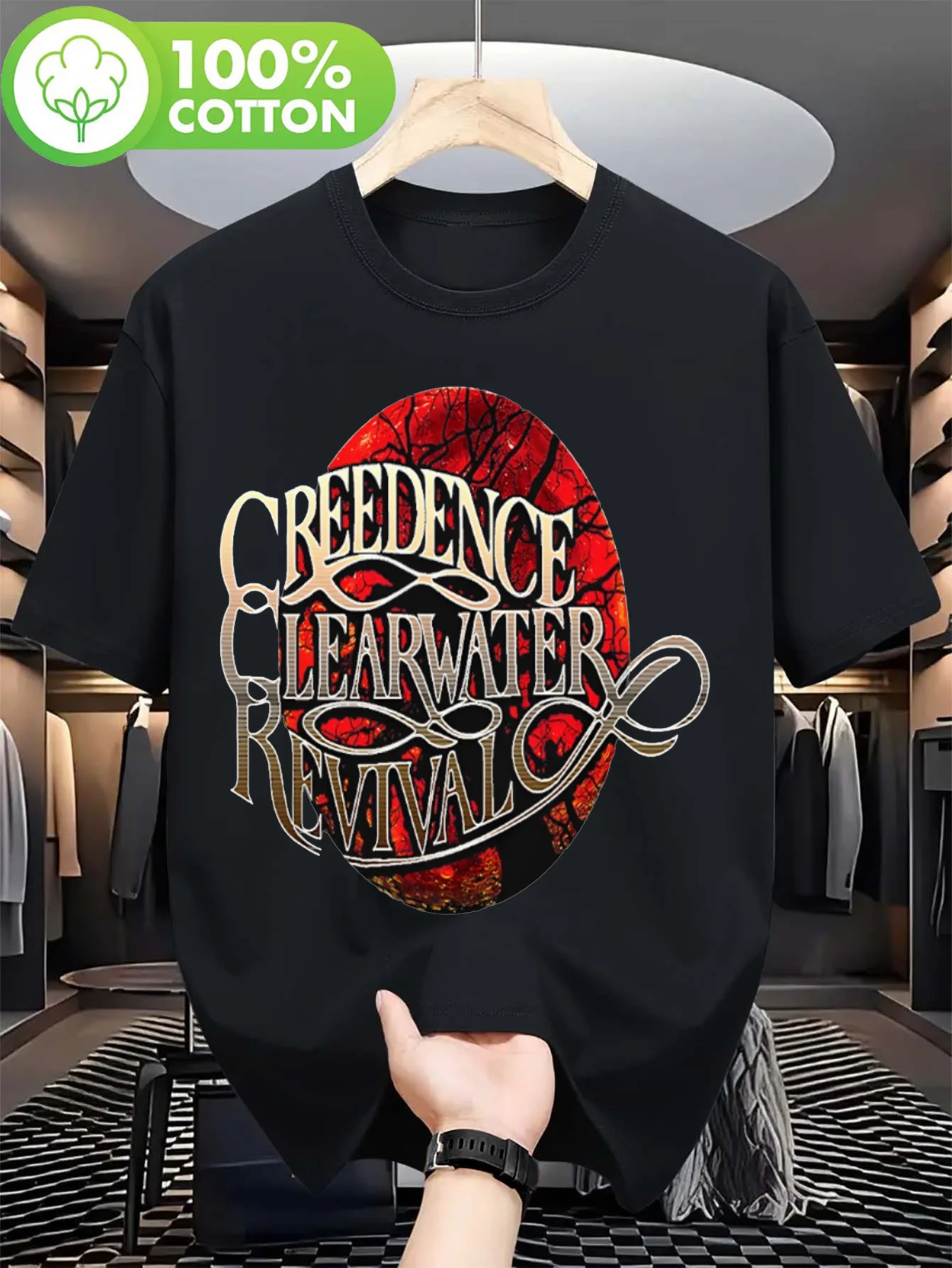 

Creedence Clearwater Revival Vintage Logo Graphic Tee - 100% Cotton Short Sleeve T-Shirt for Men, Relaxed Fit Casual Shirt with