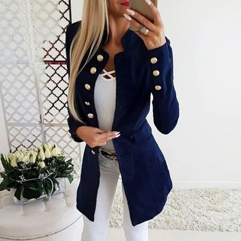 Women Casual Single Breasted Pocket Women Long Jackets Elegant Long Sleeve Blazer Outerwear 2024 New Autumn Winter Suit Blazer