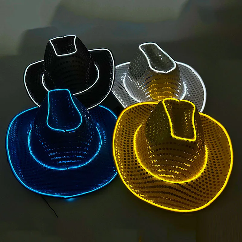 

New Type LED Light Up Western Cowboy Hat Toys Party Supplies Neon Bride Cowgirl Hat Bachelorette Club Props Blinky Glowing Hat