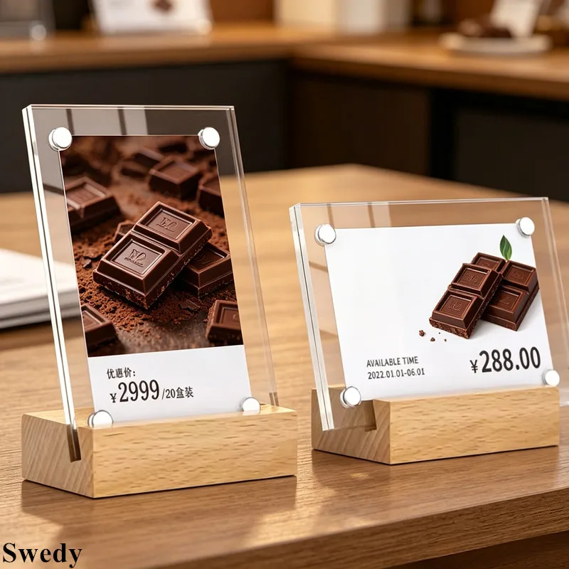 10 Pieces 60x90mm / 100x70mm Magnetic Wood Acrylic Sign Holder Display Stand Table Name Card Holder Menu Price Label Paper Tags