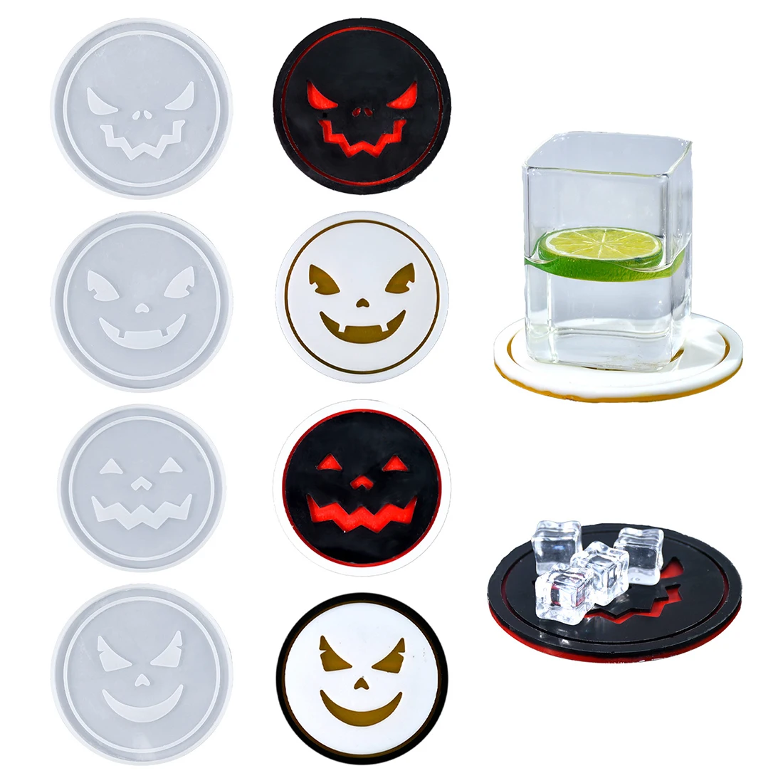 Halloween Series Funny Face Expression Coaster Epoxy Resin Silicone Mold Handmade Concrete Ghostface Cup Mat Mold Home Decoratio