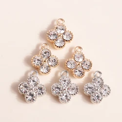 10pcs Fashion Crystal Clover Flowers Charms Pendants for Jewelry Making Gold Color Charms for Necklaces Earrings Accessories